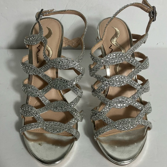 Nina Women’s Strappy Crystal Embellished Caged High Heels NWOT - Picture 2 of 7